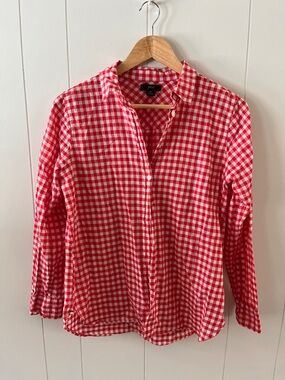 J. Crew Red and White Gingham Button-Up Shirt